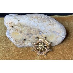 Vintage 60s Nautical Helm Pin Wooden and Gold Wheel Sailor Pirate